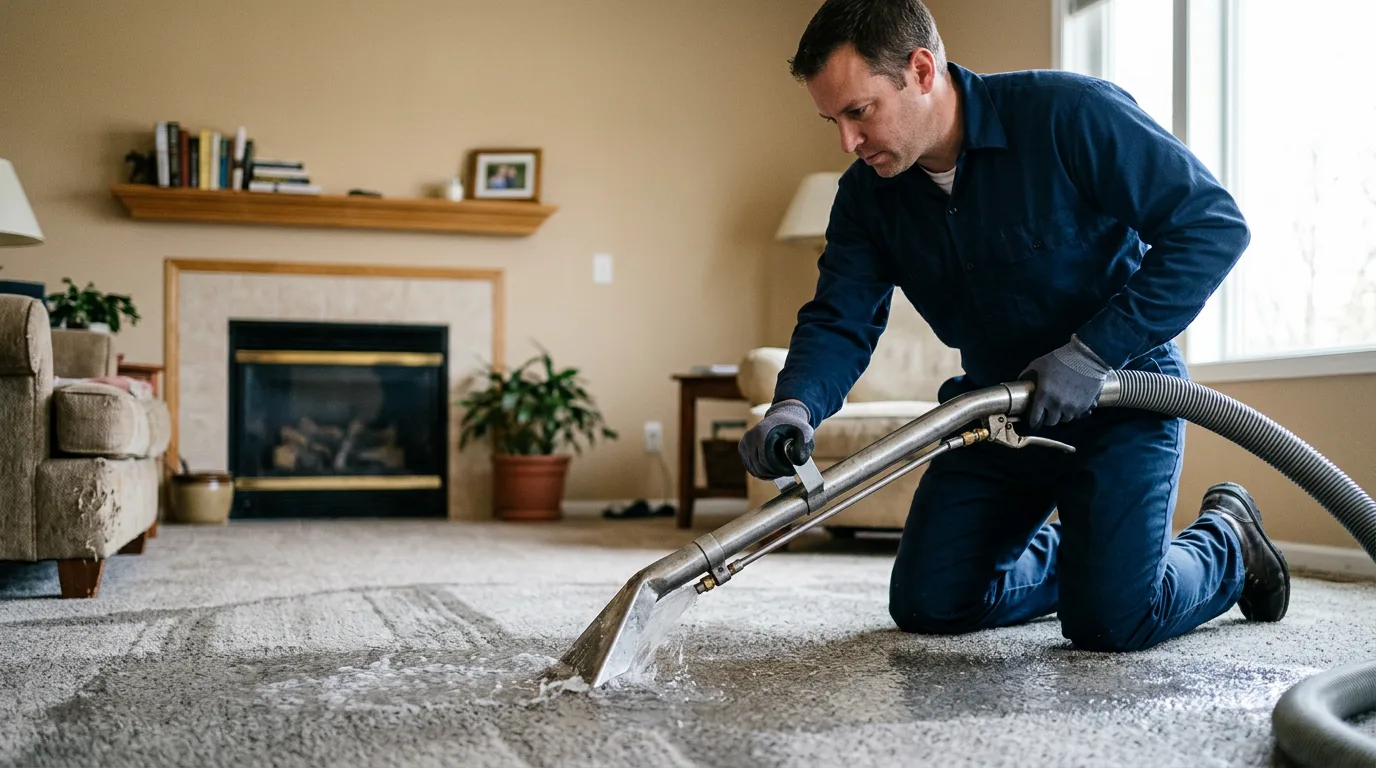 Water damage restoration technician working near Oak Ridge, NJ